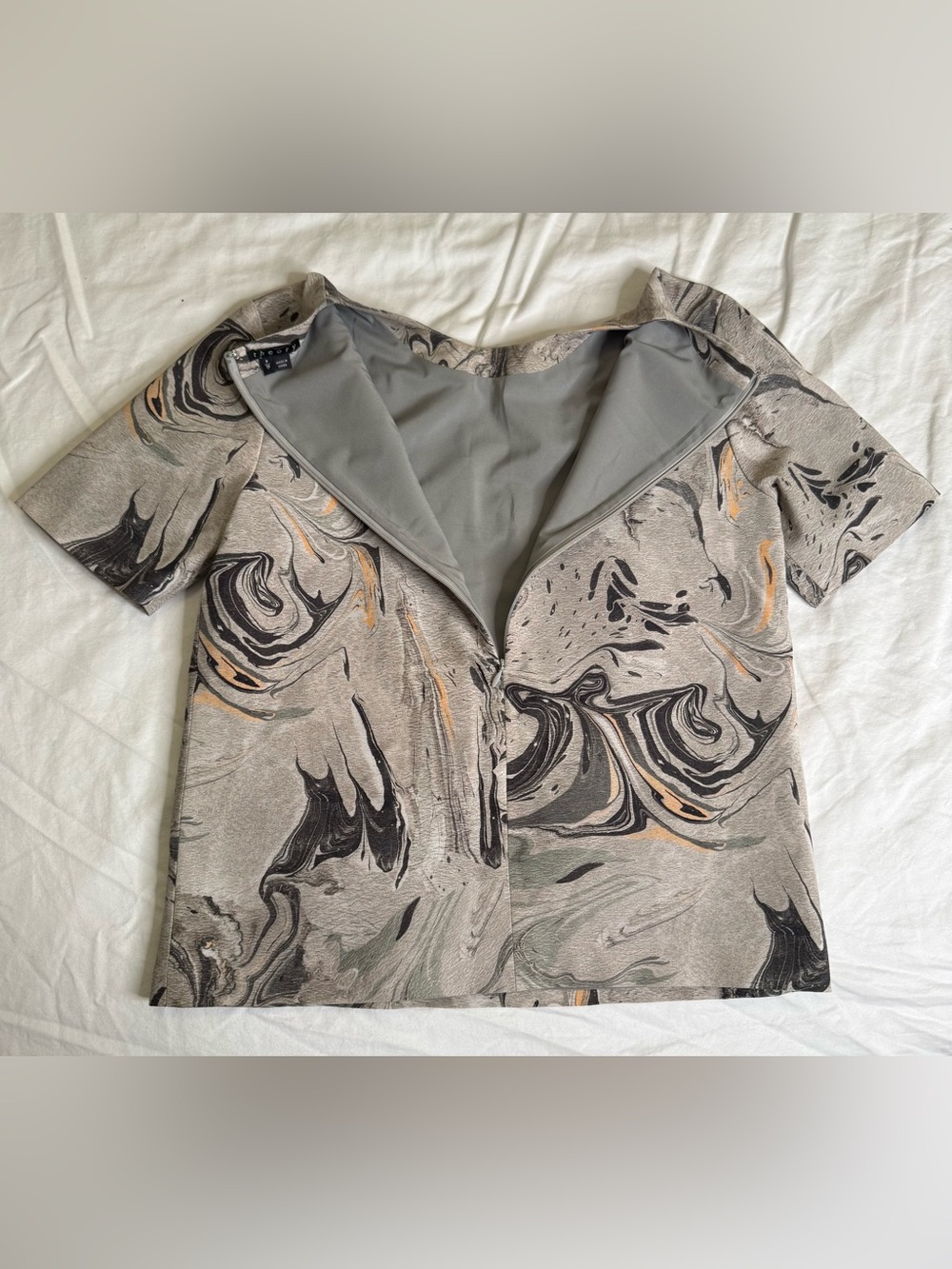 Theory Silk Marble Print Matching Set P 0 Wearable Art Quiet Luxury F08 - Picture 7 of 10